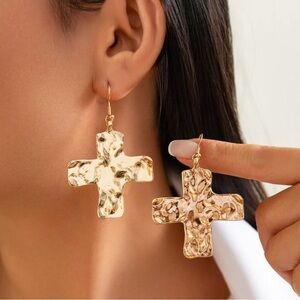 Gold Tone Cross Dangle Earrings